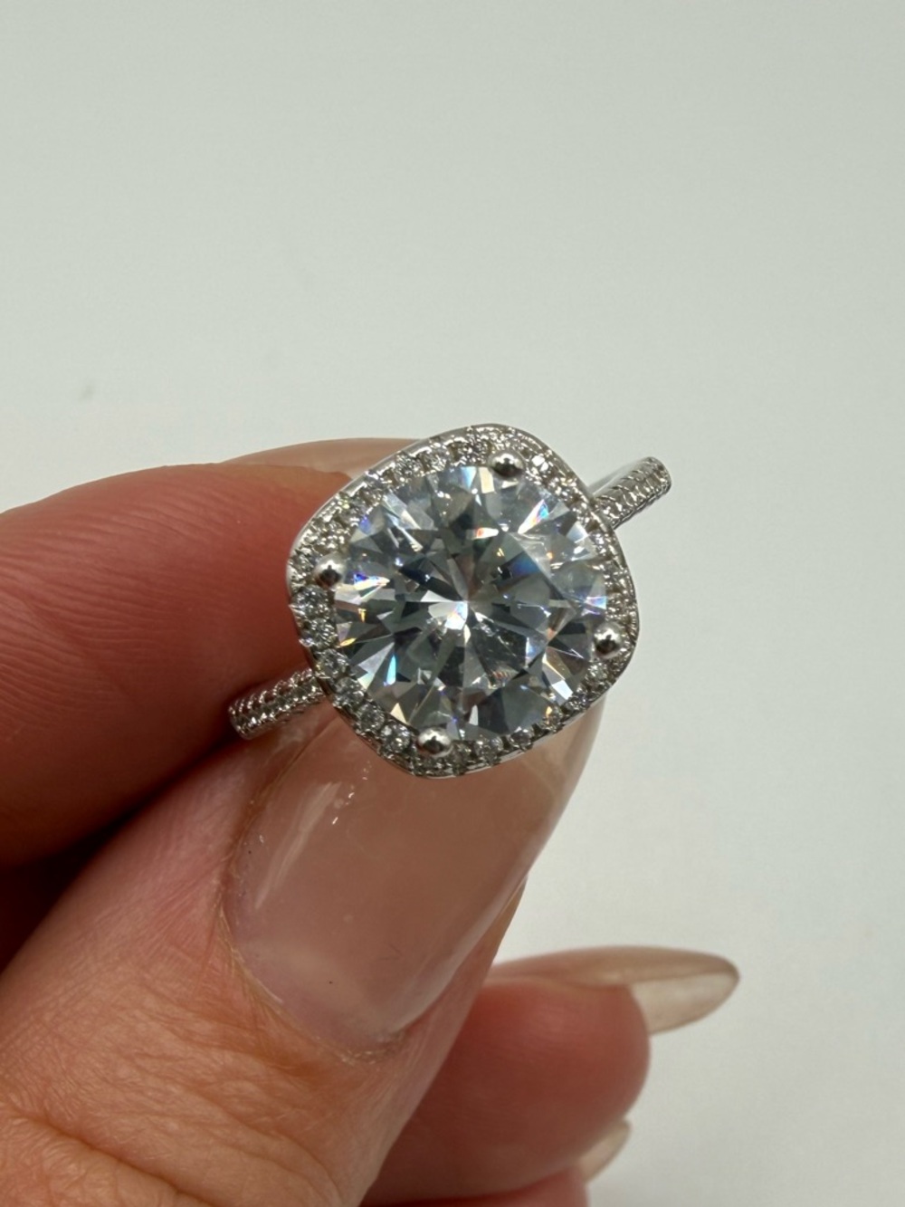 Classic Cushion Halo 3ct Moissanite SS 925  Ring - Size 6.25 New